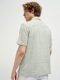 THE BEAR HOUSE Men Cuban Collar Micro Checked Cotton Casual Shirt