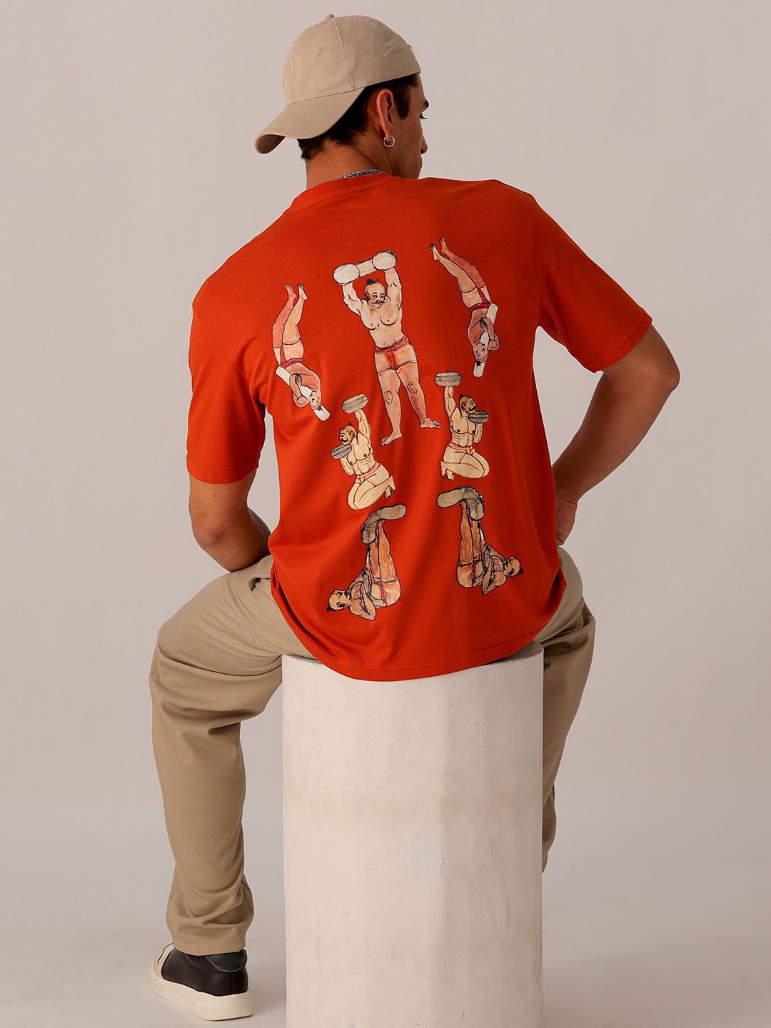 The Indian Garage Co Men Back Printed Boxy Oversized Round Neck T-shirt