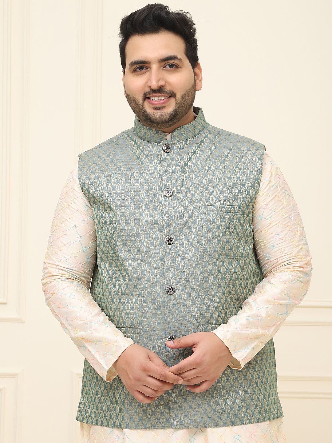 SOJANYA PLUS Men Plus Size Printed Mandarin Collar Nehru Jacket