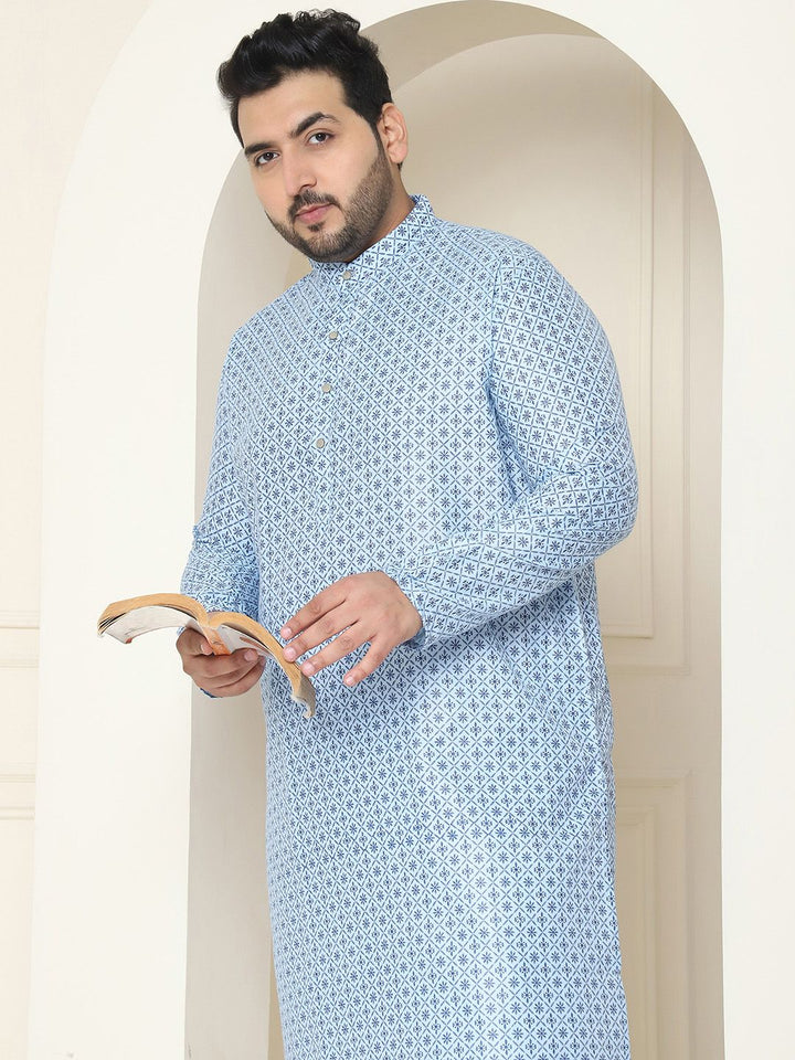 SOJANYA PLUS Size Ethnic Motifs Printed Band Collar Straight Kurta