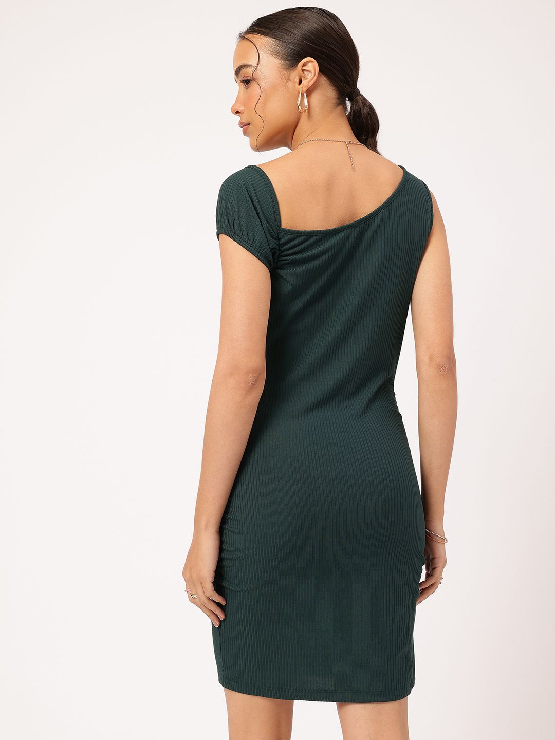 DressBerry Edgy Elegance Asymmetric Neck Ribbed Bodycon Mini Dress