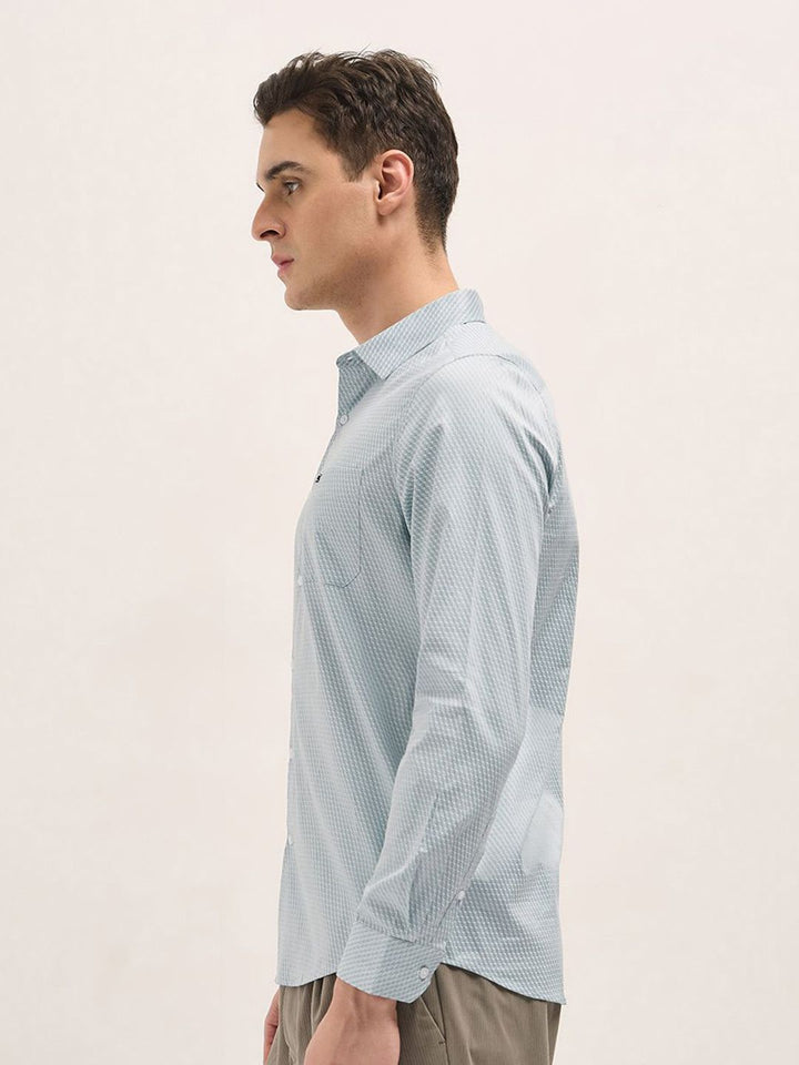 THE BEAR HOUSE Men Spread Collar Geometric Printed Cotton Tailored Fit Formal Shirt