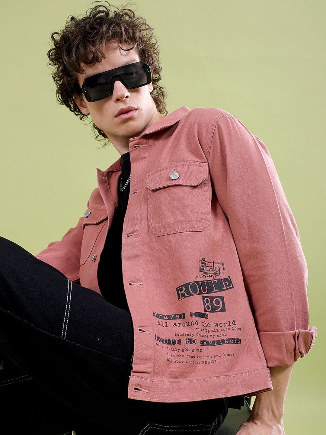 The Indian Garage Co Men Typography Denim Jacket with Embroidered