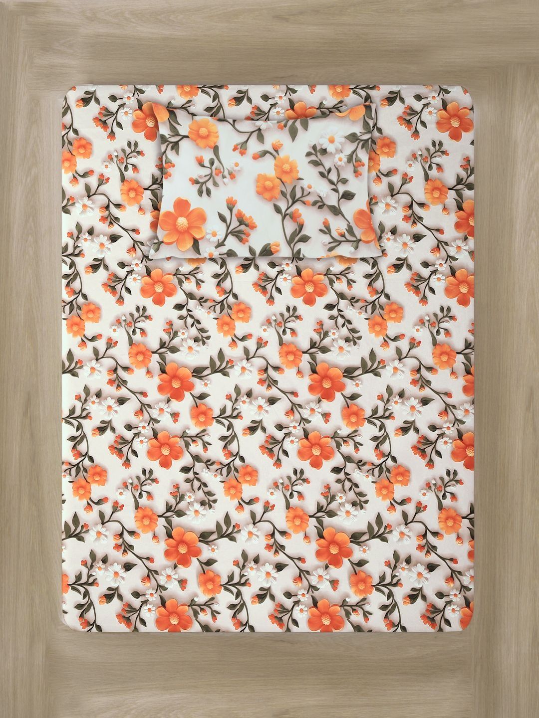 Myntra Elegant Off White Floral 300 TC Single Cadar 7D dengan 1 Sarung Bantal