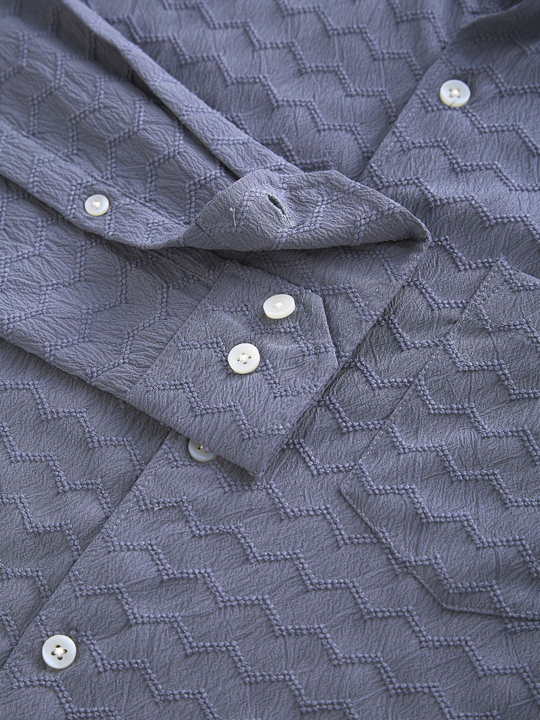 VASTRADO Men Classic Mandarin Collar Textured Casual Shirt