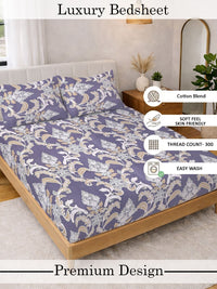 Myntra Elegant Homes Purple Floral 300 TC King Double Bedsheet with 2 Pillow Covers