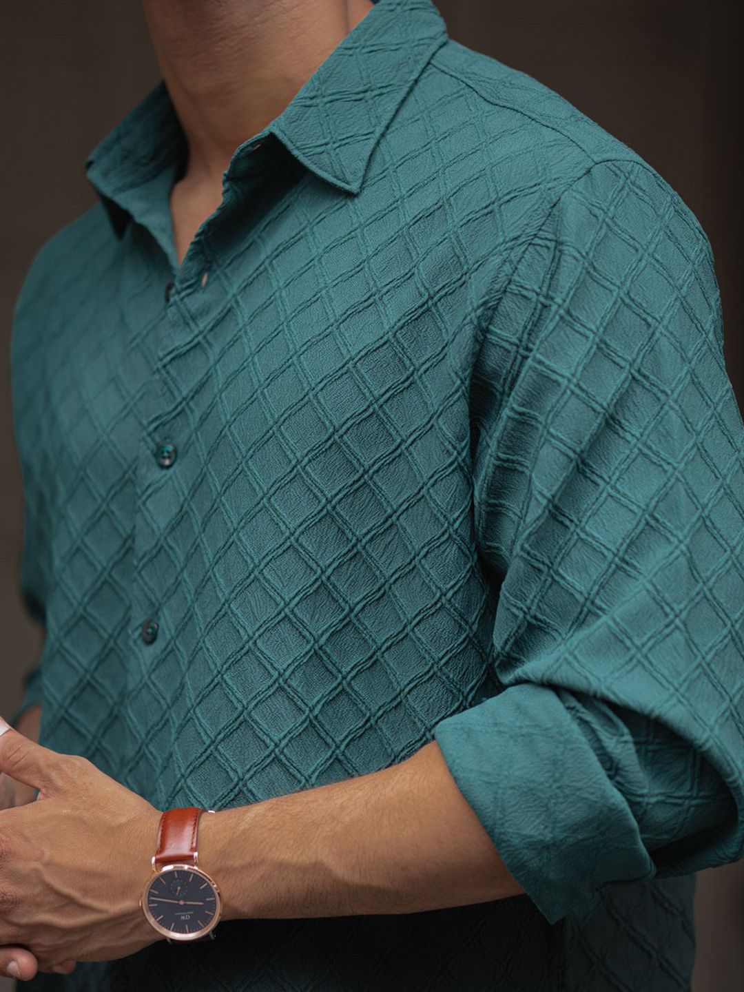 Powerlook Men Spread Collar Textured Casual Shirt