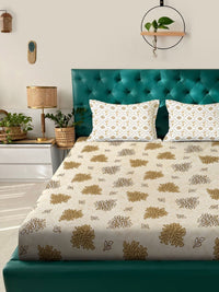 KLOTTHE Daun Kuning Kapas Tulen 400 TC Cadar King Halus dengan 2 Sarung Bantal-98 x 89 inci