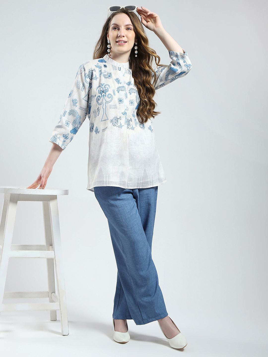 Monte Carlo Geometric Print Pure Cotton Shirt Style Top