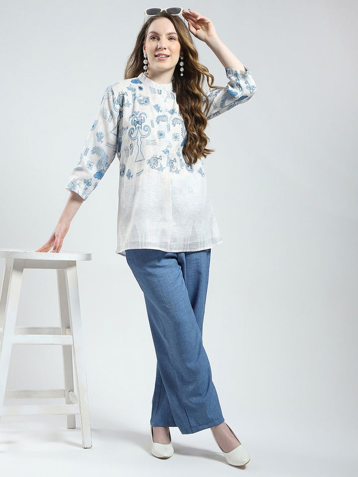 Monte Carlo Geometric Print Pure Cotton Shirt Style Top