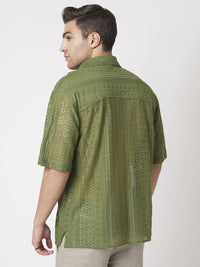 VASTRADO Men Classic Oversized Fit Spread Collar Textured Cotton Casual Shirt