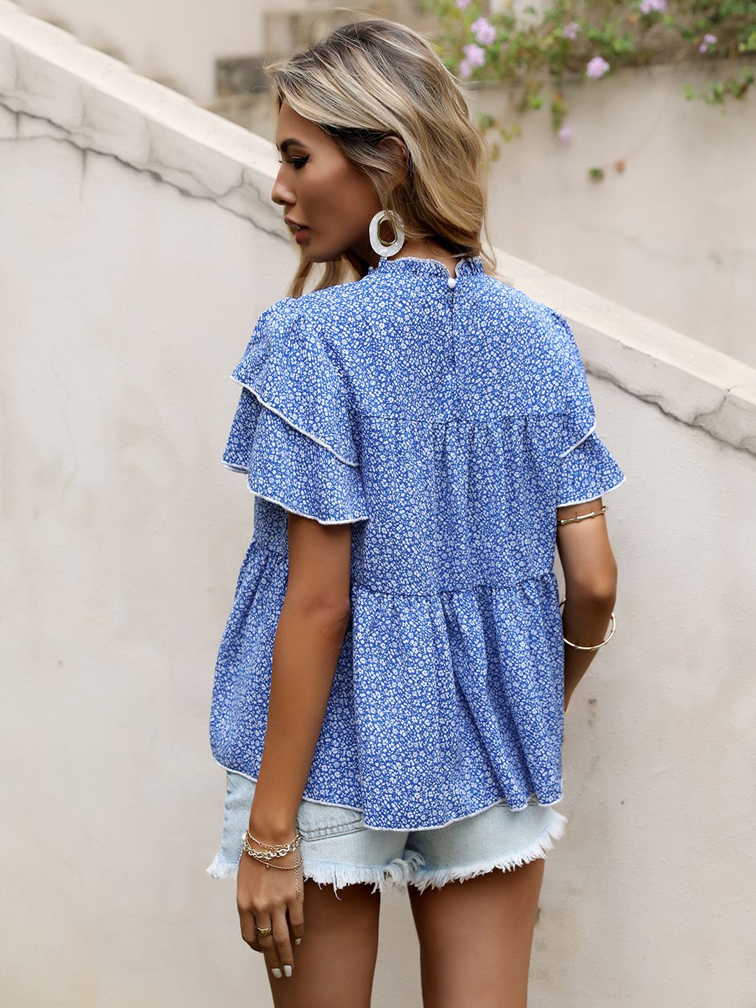 DressBerry Floral Print Flared Sleeve Layered Top