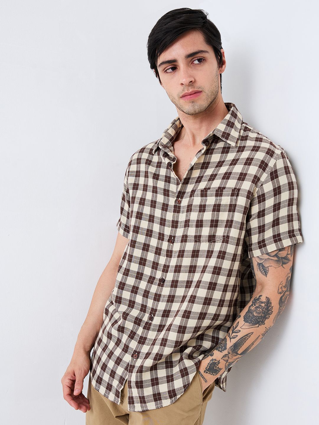 SPYKAR Men Spread Collar Checked Cotton Casual Shirt