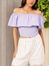 DressBerry Lavender Haze Dobby Ruffled Bardot Top
