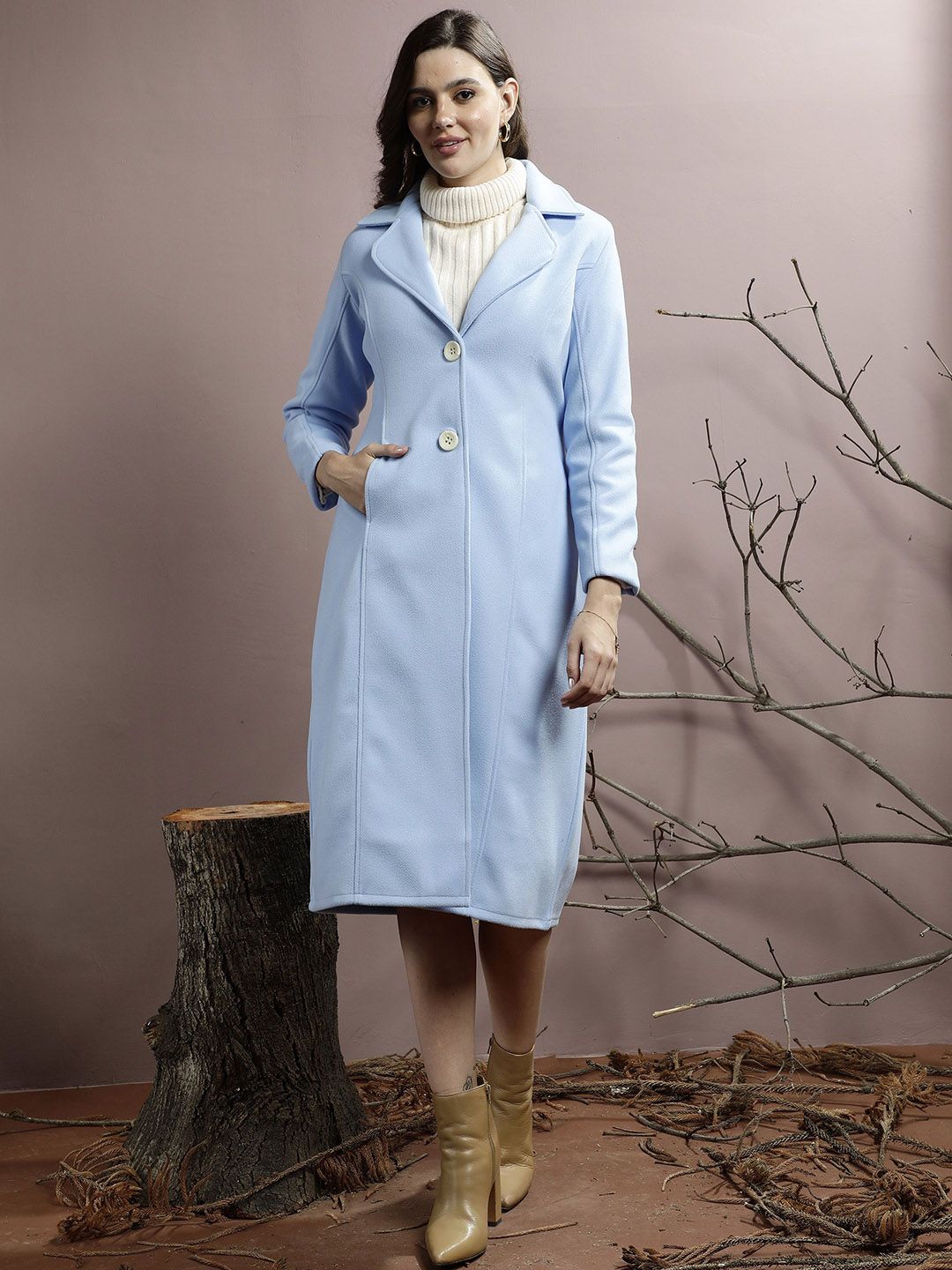 Athena Women Notched Collar Longline Over Coat