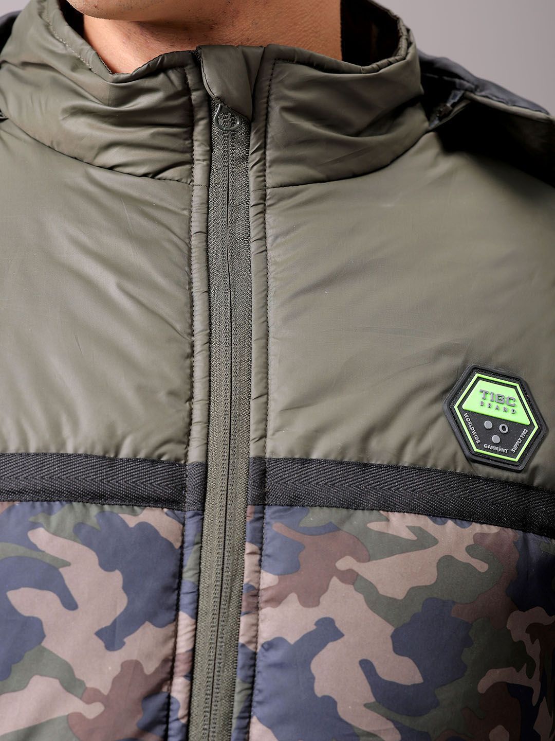 The Indian Garage Co Men Hooded Camouflage Printed Casual Puffer Jacket