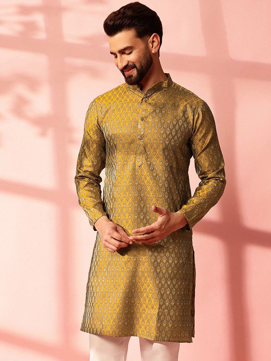 Motif Etnik Anouk Rekaan Tenunan Kurta Lurus Kolar Mandarin