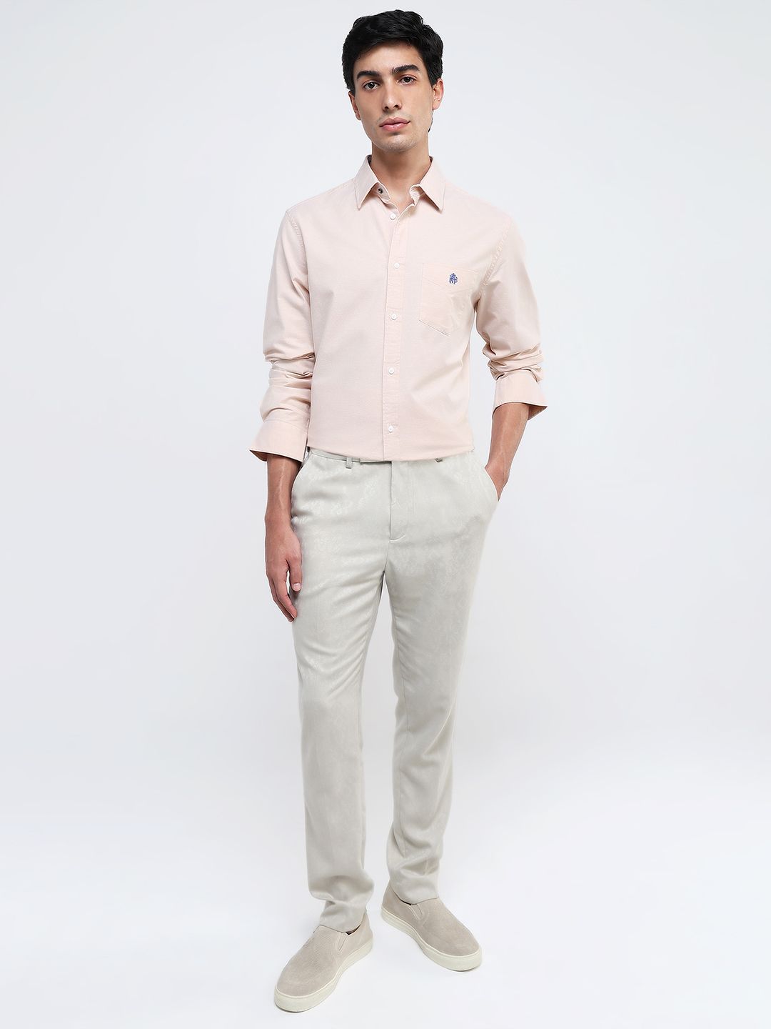 RARE RABBIT Men Comfort Spread Collar Solid Cotton Formal Shirt