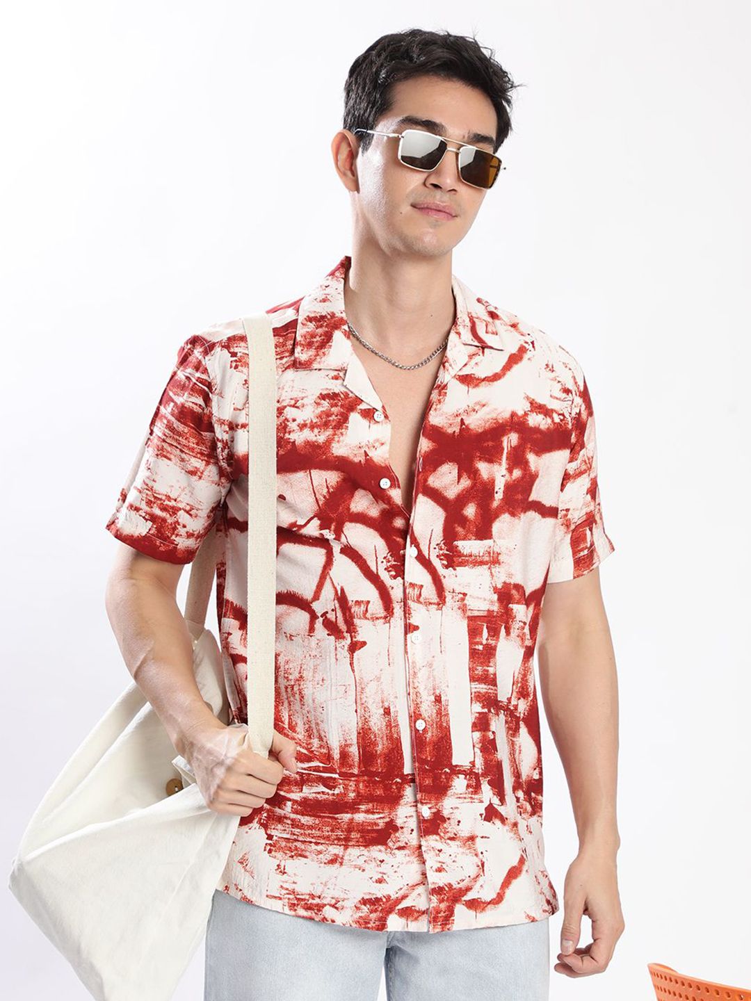 Bene Kleed Men Cuban Collar Abstract Printed  Casual Shirts