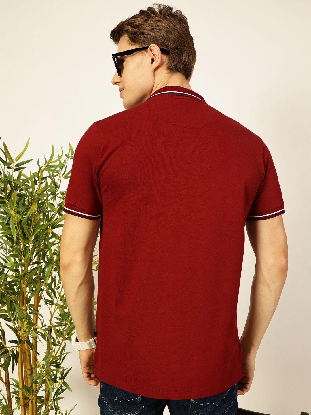 Thomas Scott Men Solid Polo Collar Cotton T-shirt