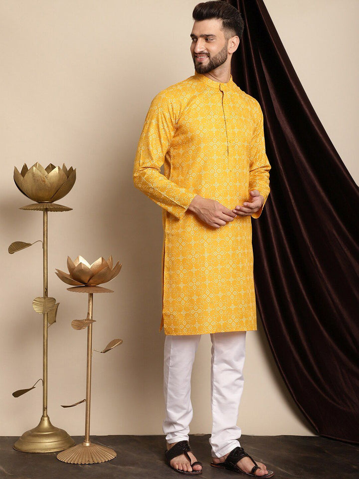 Anouk Mustard Yellow Ethnic Motifs Printed Regular Kurta with Churidar