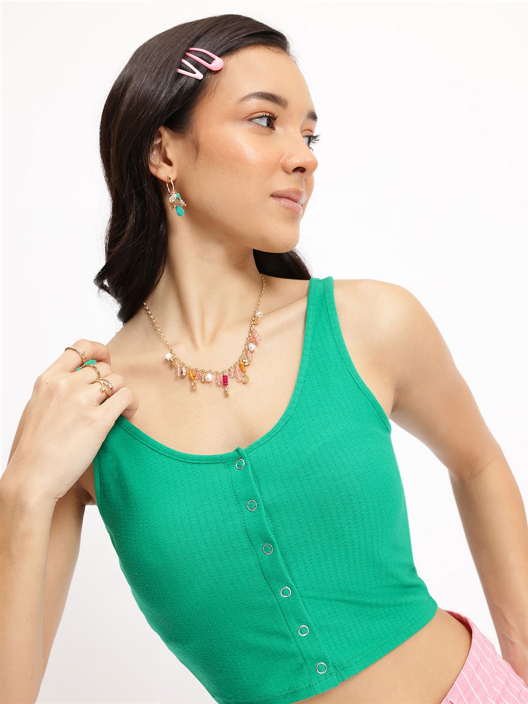 DressBerry Springtime Staple Textured Crop Top