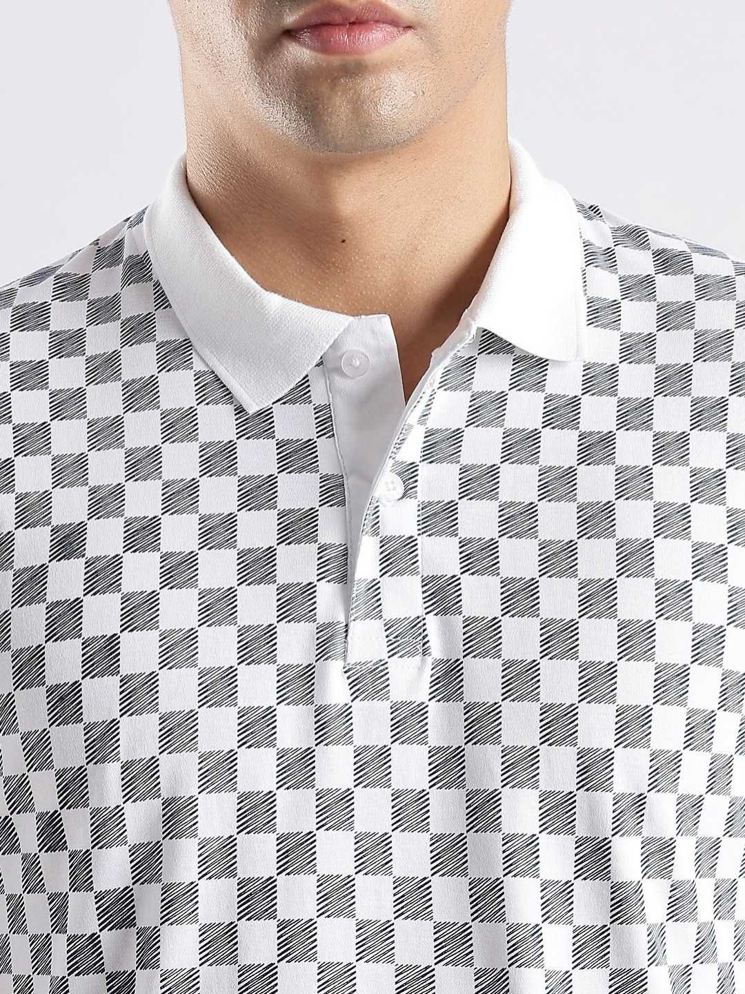 ADRO Checked Polo Collar Regular Fit Cotton T-shirt