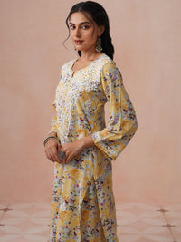 Rumah Wanita Chikankari Bercetak Kurta Chikankari Biasa dengan Seluar