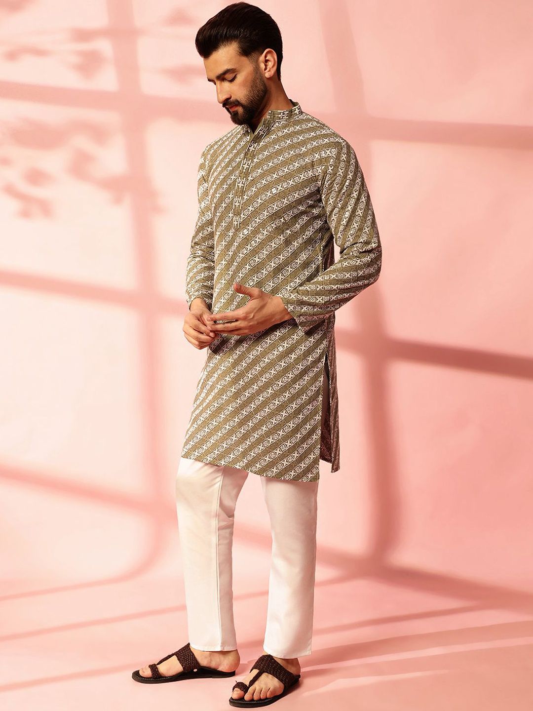 Anouk Men Embroidered Regular Sequinned Pure Cotton Kurta with Pyjamas