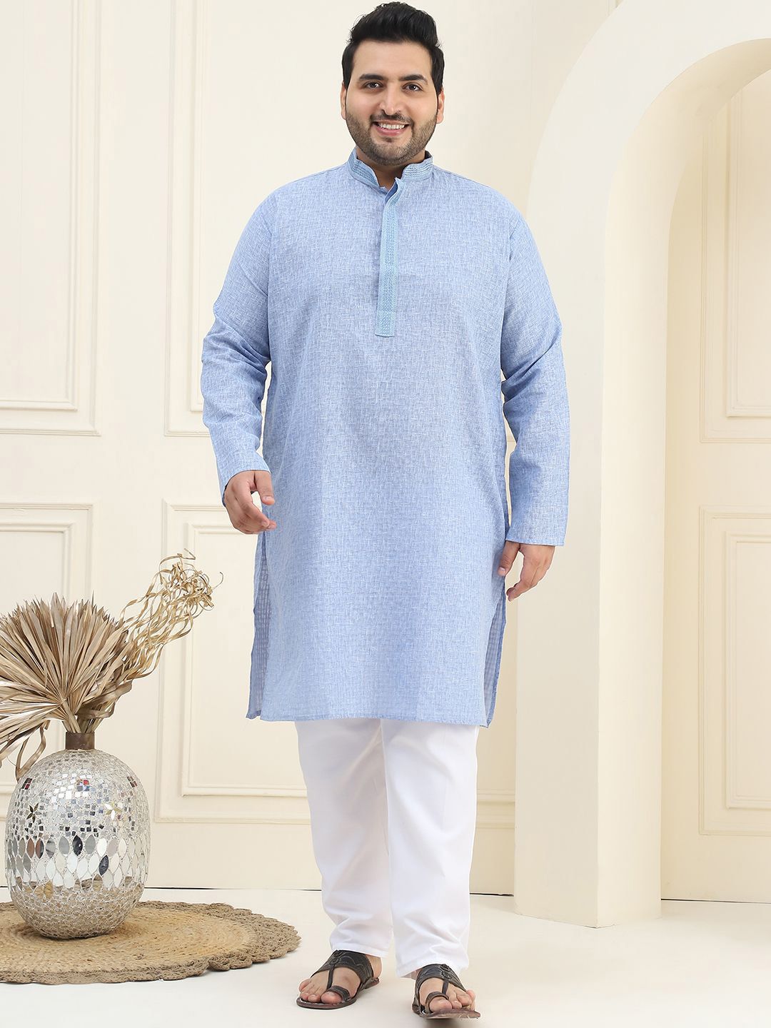 SOJANYA PLUS Checked Woven Design Pure Cotton Straight Kurta With Pyjama