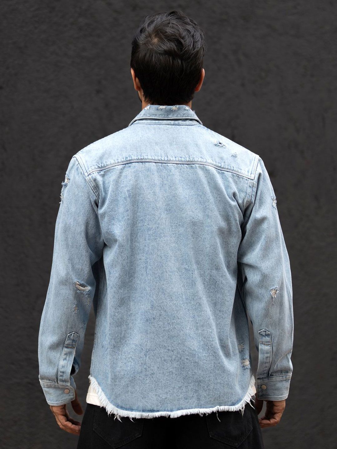 Powerlook Men Spread Collar Faded Cotton Casual Shirt