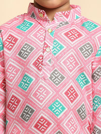 Cutiekins Boys Geometric Printed Band Collar Straight Kurta With Trousers