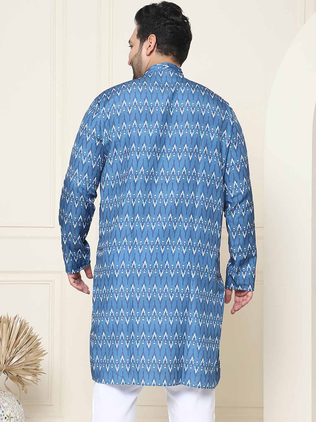SOJANYA PLUS Motif Etnik Printed Band Collar Straight Cotton Kurta