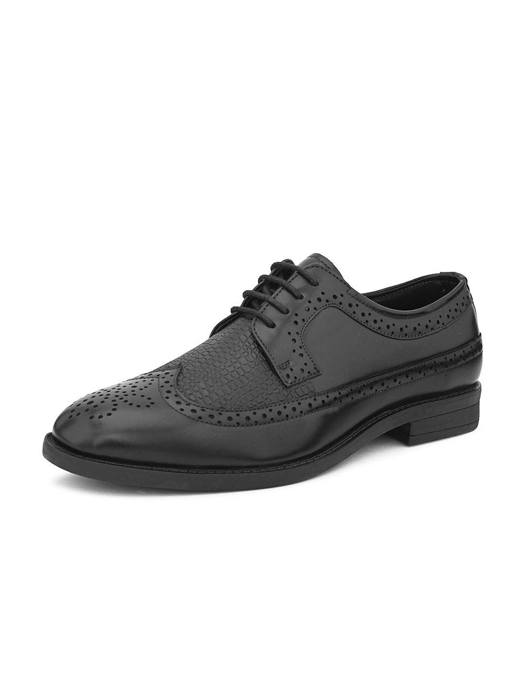 House of Pataudi Men Textured Formal Brogue