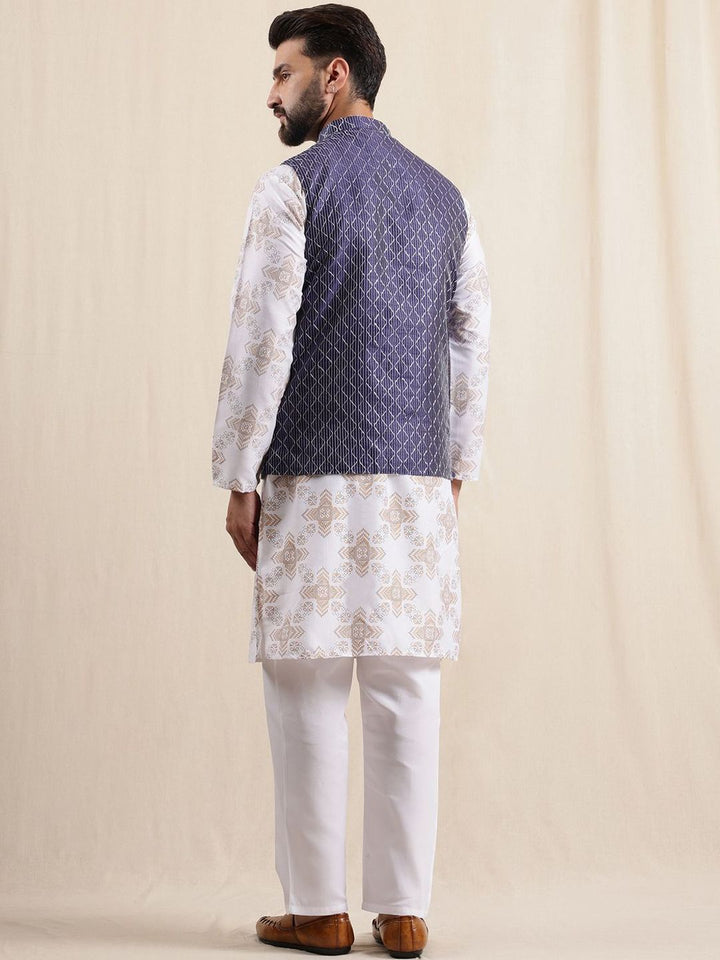 Anouk Men Printed Mandarin Collar Kurta Sets With Nehru jacket