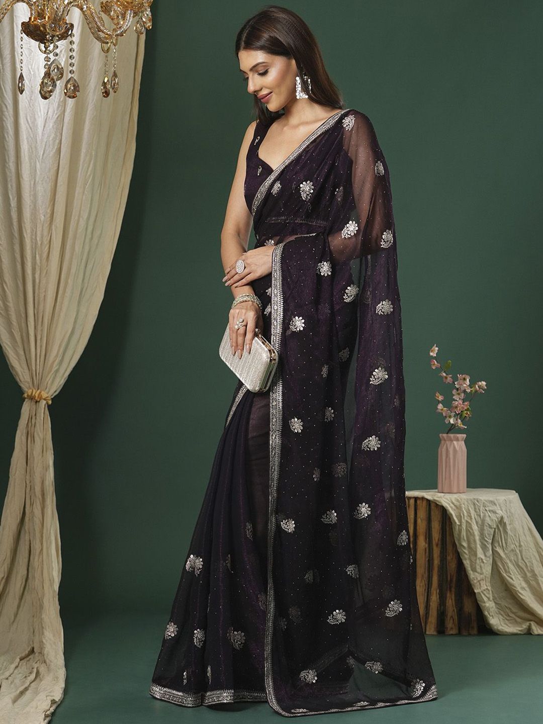 Saree mall Embellished Beads and Stones Designer Sarees