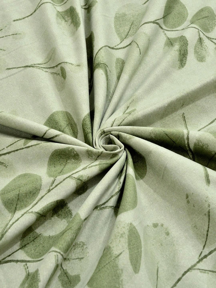 KLOTTHE Green Floral 300 TC Single Bedsheet with 1 Pillow Covers