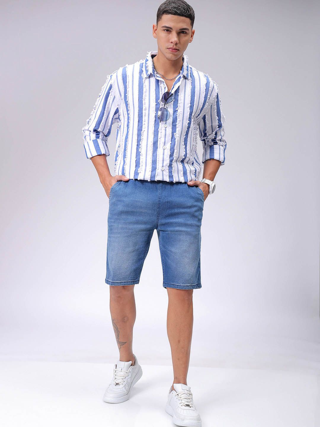 The Indian Garage Co Men Relaxed Fit Dobby Striped Resortwear Shirt