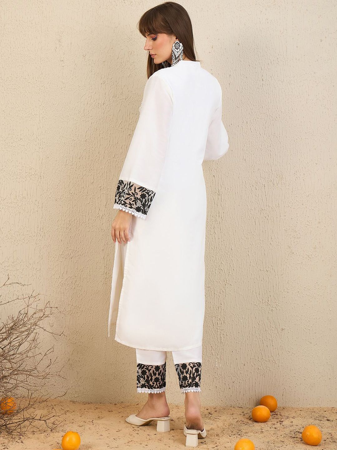 Indo Era Floral Embroidered Panelled Beads and Stones Straight Kurta with Trousers