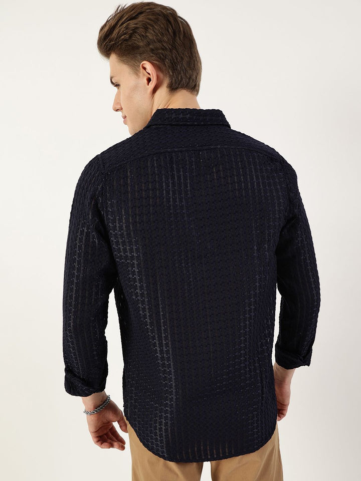 Thomas Scott Men Premium Spread Collar Textured Solid Slim Fit Casual Shirt