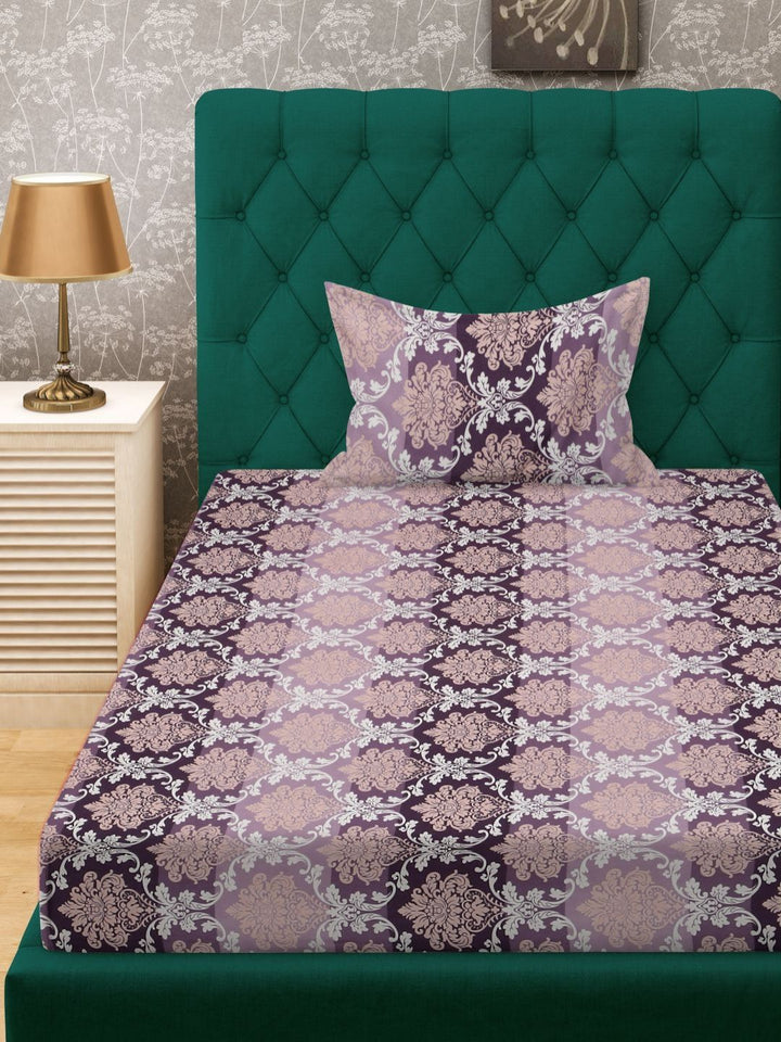 KLOTTHE Purple Floral Polycotton 300 TC Single Cadar Halus dengan Sarung Bantal-89 x 59 inci