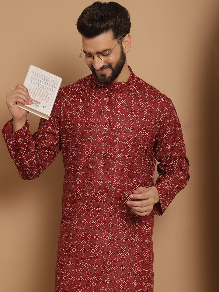 Anouk Maroon Floral Printed Mandarin Collar Straight Kurta With Churidar