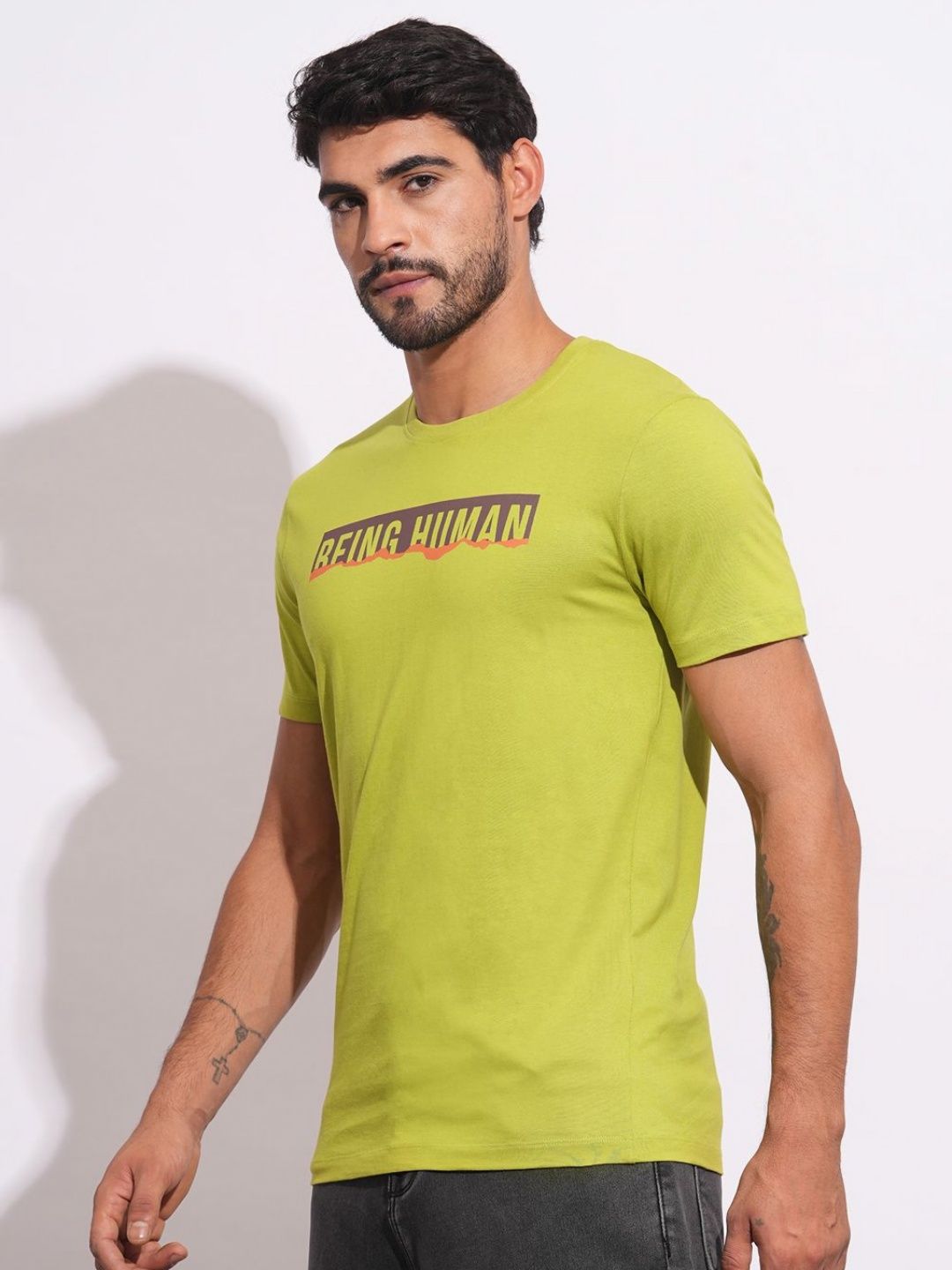 Being Human Men Typography Printed Round Neck Cotton Slim Fit T-shirt