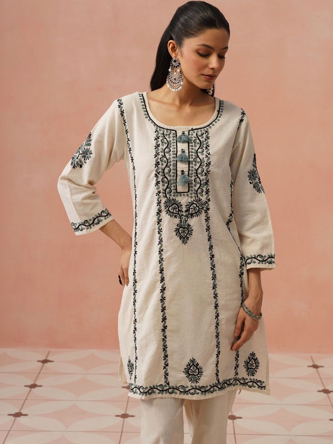 House of Chikankari Women Ethnic Motifs Embroidered Thread Work Kurta