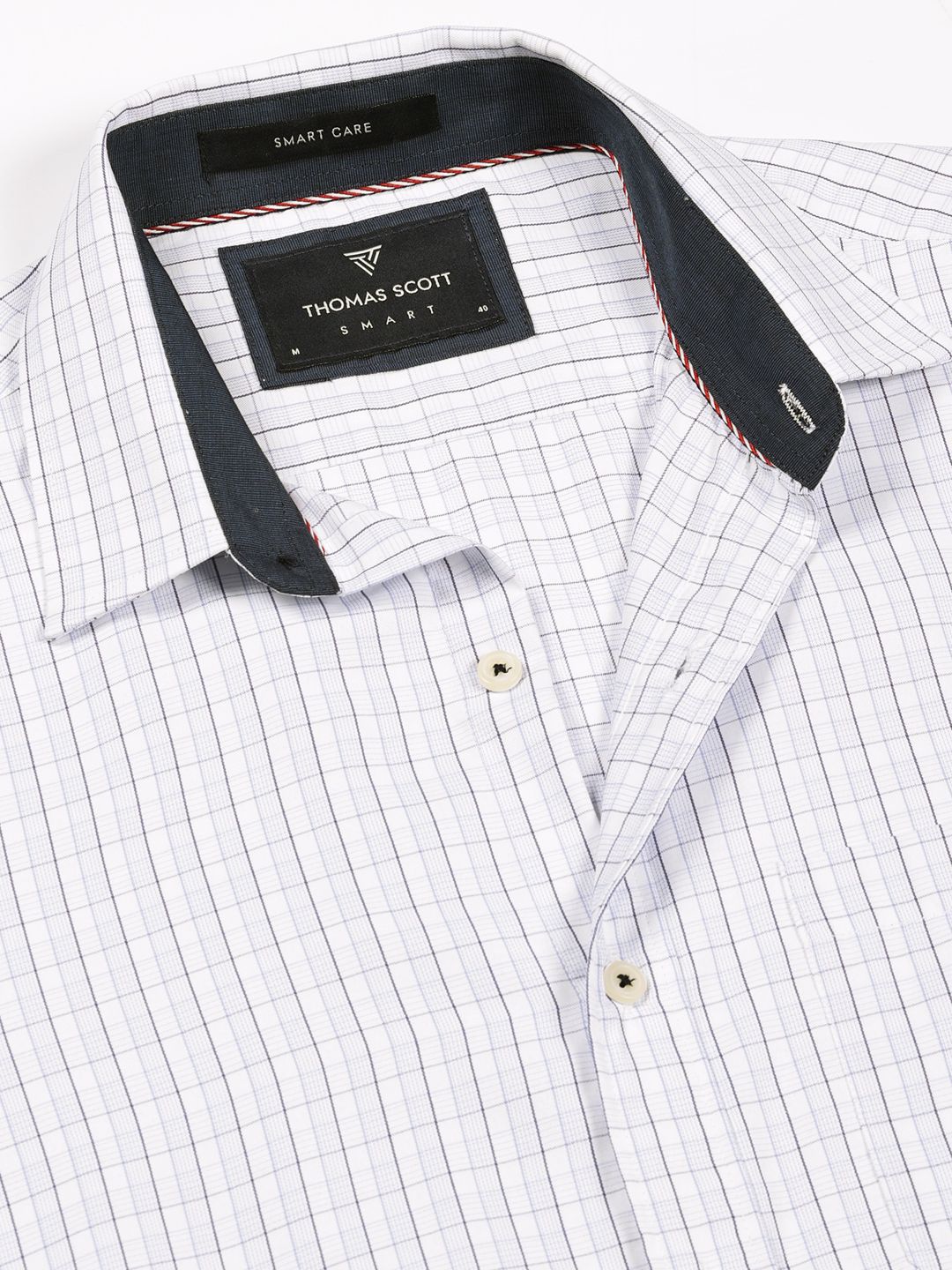 Thomas Scott Men Smart Spread Collar Gingham Checked Cotton Formal Shirt