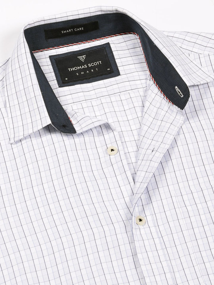 Thomas Scott Men Smart Spread Collar Gingham Checked Cotton Formal Shirt