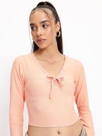 DressBerry Peach Fuzz Texture Twist Fitted Top
