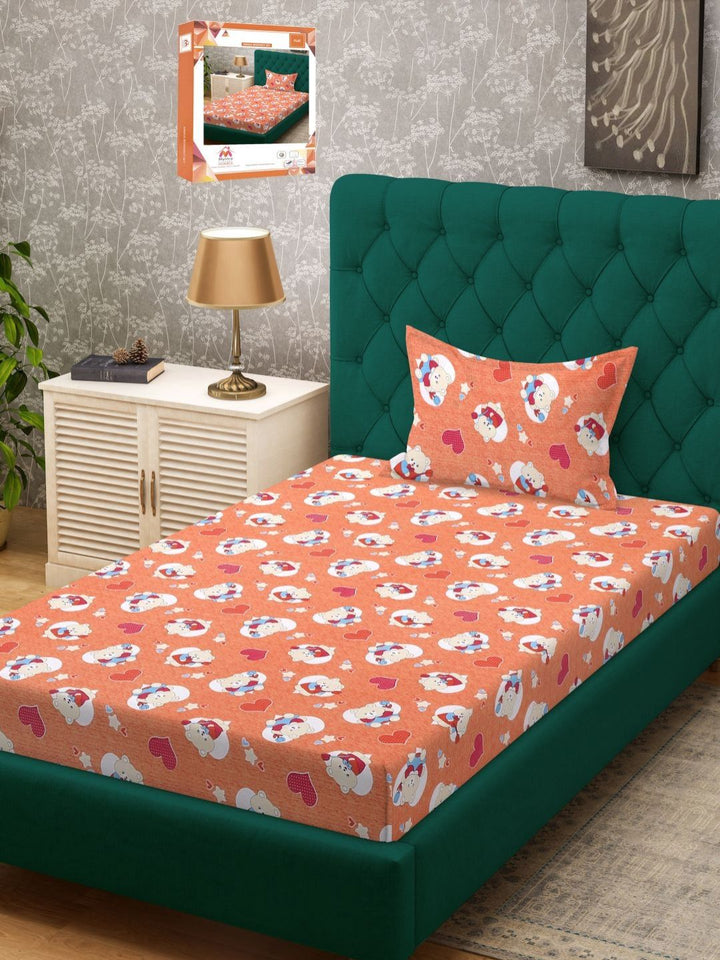 Myntra Elegant Homes Orange Conversational Pure Cotton 400 TC Single Cadar Superfine dengan Sarung Bantal-87 x 93 inci