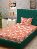 Myntra Elegant Homes Orange Conversational Pure Cotton 400 TC Single Cadar Superfine dengan Sarung Bantal-87 x 93 inci