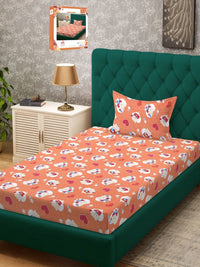 Myntra Elegant Homes Orange Conversational Pure Cotton 400 TC Single Cadar Superfine dengan Sarung Bantal-87 x 93 inci
